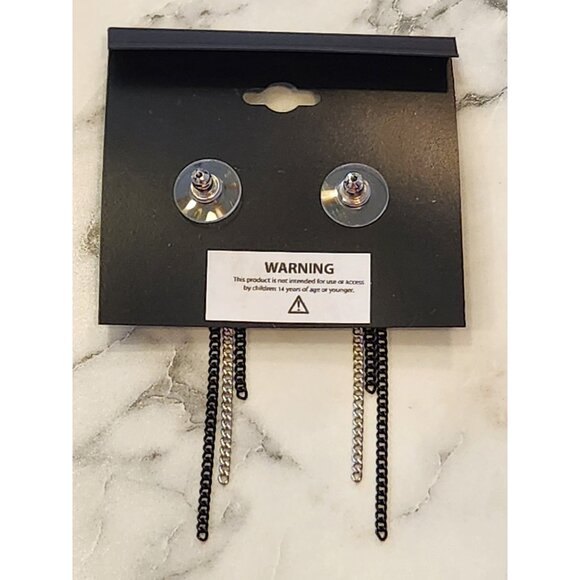 Simply Vera Vera Wang Silver-Tone & Black Chain Drop Circle Stud Earrings - Picture 3 of 5